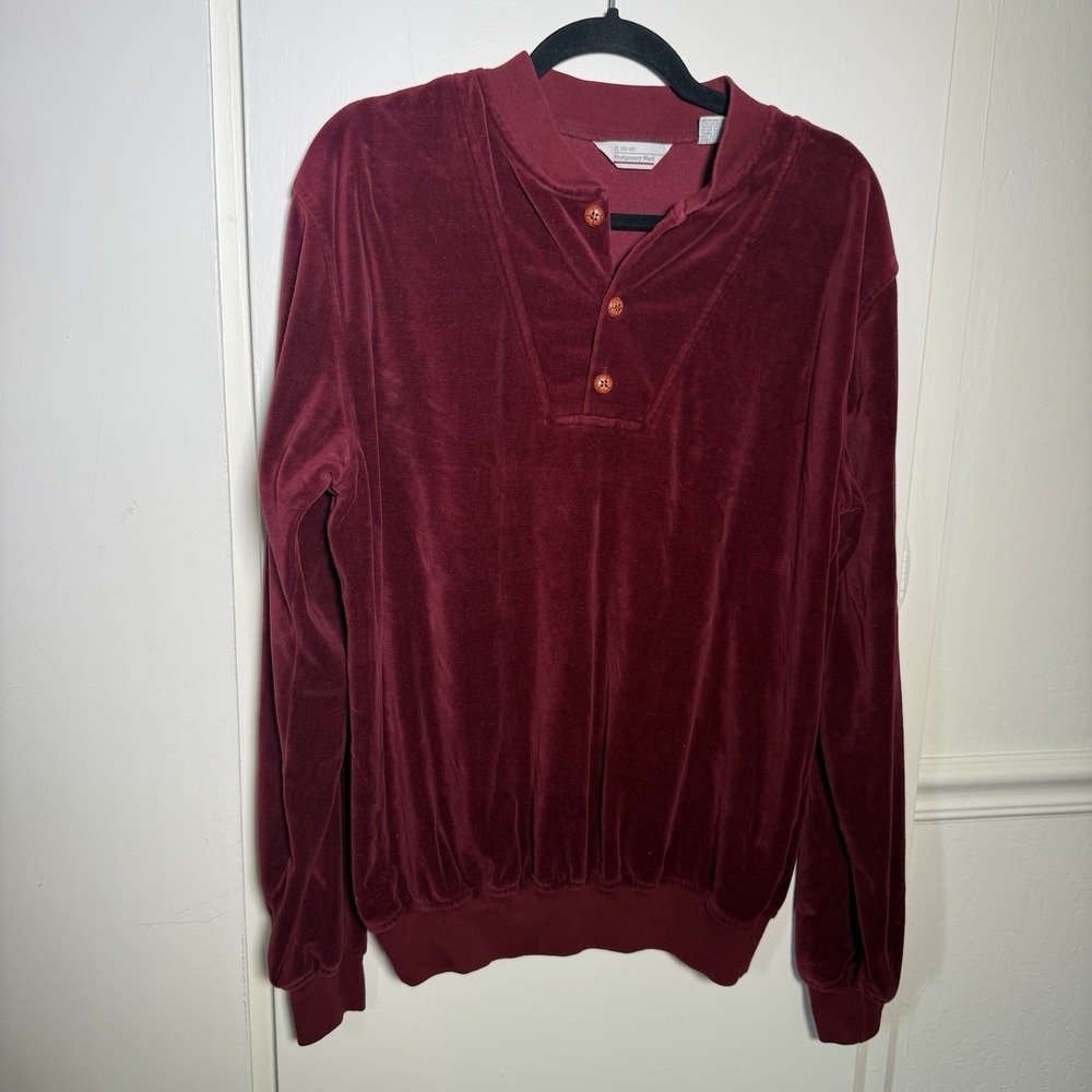Montgomery Ward Vintage 80's Burgundy Velour Men's Crewneck Pullover Shirt XL